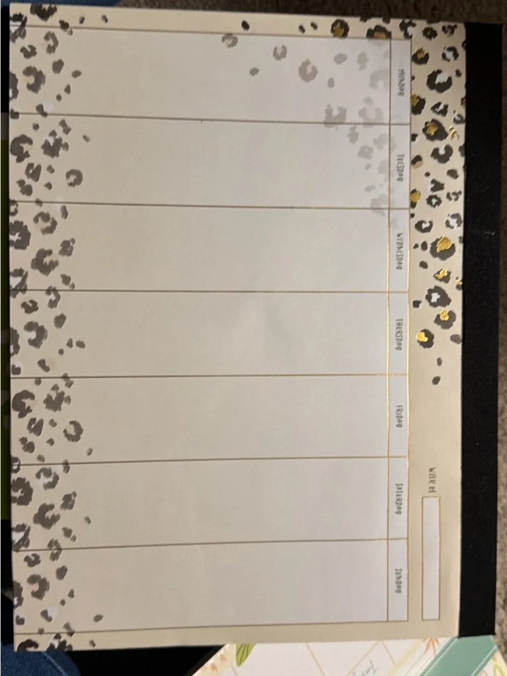 Leopard Print Weekly Desk Calendar — White, Gray, Gold Accents